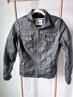 YMI Collection Faux Leather Moto Biker Jacket Fur Lined Black Size Small